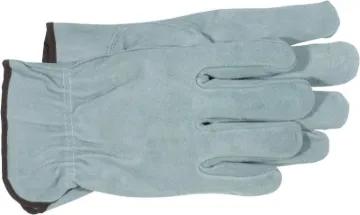 BOSS 4065J Driver Gloves, XL, Keystone Thumb, Open, Shirred Elastic Back Cuff, Cowhide Leather, Gray