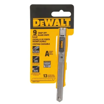 DeWALT DWHT10037 Utility Knife, 3-1/4 in L Blade, 9 mm W Blade, Metal Blade, Ribbed Handle, Black/Ye