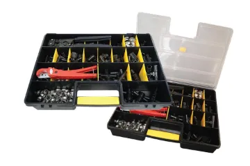 STANLEY STST14027 Tool Organizer, 13 in W, 3.4 in H, 15 -Compartment, 14 -Drawer, Plastic, Black/Yel