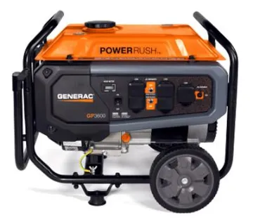 GENERAC GP 7677 Portable Generator, 30 A, 120 V, Oil, 3.7 gal Tank, 10.5 hr Run Time, Recoil Start