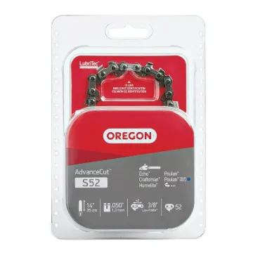 Oregon S52 Chainsaw Chain, 14 in L Bar, 0.05 Gauge, 3/8 in TPI/Pitch, 52 -Link