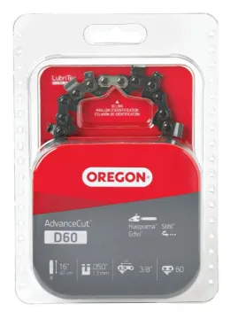 Oregon D60 Chainsaw Chain, 16 in L Bar, 0.05 Gauge, 3/8 in TPI/Pitch, 60 -Link