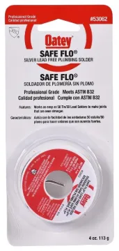 Oatey Safe-Flo 53062 Wire Solder, 1/4 lb Package, Carded, Solid, Gray/Silver, 415 to 455 deg F Melti