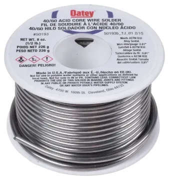 Oatey 50193 Acid Core Wire Solder, 1/2 lb Package, Solid, Silver, 360 to 460 deg F Melting Point