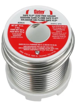 Oatey Safe-Flo 29025 Wire Solder, 1 lb Package, Solid, Gray/Silver, 415 to 455 deg F Melting Point