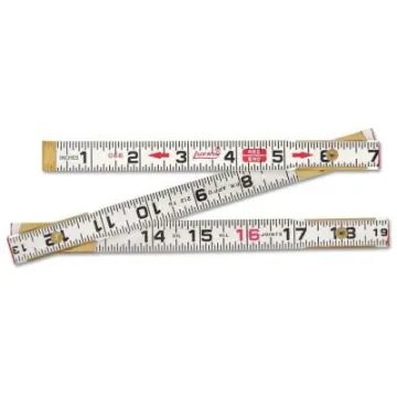 Red End Flat Reading Folding Wood Rule, 6 ft L, Wood, SAE