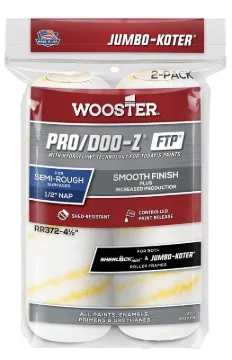 WOOSTER RR372-4 1/2 Paint Roller Cover, 1/2 in Thick Nap, 4-1/2 in L, Fabric Cover, White