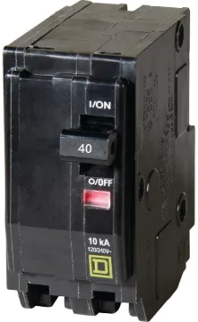 Square D QO QO240C Circuit Breaker, Miniature, 40 A, 2-Pole, 120/240 VAC, 48 VDC, Thermal Magnetic T