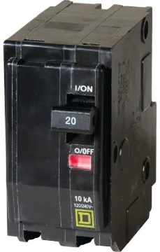 Square D QO QO220C Circuit Breaker, Miniature, 20 A, 2-Pole, 120/240 VAC, 48 VDC, Thermal Magnetic T