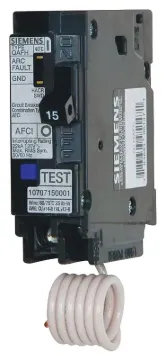 Siemens QA115AFC Circuit Breaker, Arc-Fault, Combination, 15 A, 1-Pole, 120/240 V, Fixed Trip, Plug-