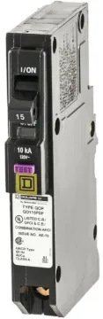 Square D QO115PDFC Circuit Breaker, CAFCI, Miniature, 15 A, 1-Pole, 120 V, Thermal Magnetic Trip