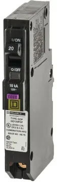 Square D QO120PDFC Circuit Breaker, CAFCI, Miniature, 20 A, 1-Pole, 120 V, Thermal Magnetic Trip