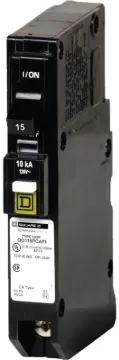 Square D QO115PCAFIC Circuit Breaker, CAFCI, Miniature, 15 A, 1-Pole, 120 V, Thermal Magnetic Trip