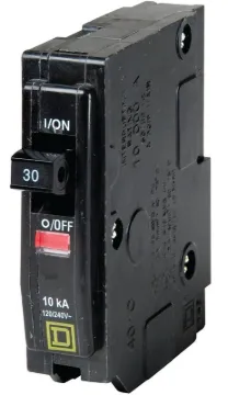 Square D QO QO130C Circuit Breaker, Miniature, 30 A, 1-Pole, 120/240 VAC, 48 VDC, Thermal Magnetic T