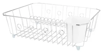 Simple Spaces JI-25C-3L Dish Drainer with Cutlery Basket, 13-1/2 in L, 18 in W, 5-1/2 in H, Steel, C