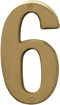 HY-KO Prestige BR-51PB/6 House Number, Character: 6, 5 in H Character, Brass Character, Solid Brass