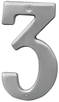 HY-KO Prestige BR-51SN/3 House Number, Character: 3, 5 in H Character, Nickel Character, Brass