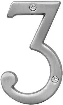 HY-KO Prestige BR-43SN/3 House Number, Character: 3, 4 in H Character, Nickel Character, Brass