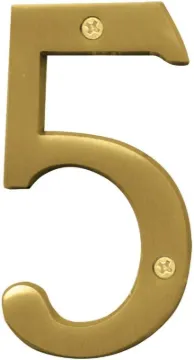 HY-KO Prestige BR-43BB/5 House Number, Character: 5, 4 in H Character, Brass Character, Solid Brass