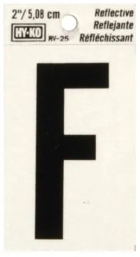 HY-KO RV-25/F Reflective Letter, Character: F, 2 in H Character, Black Character, Silver Background,