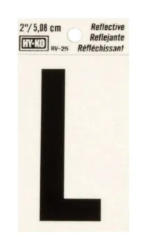 HY-KO RV-25/L Reflective Letter, Character: L, 2 in H Character, Black Character, Silver Background,