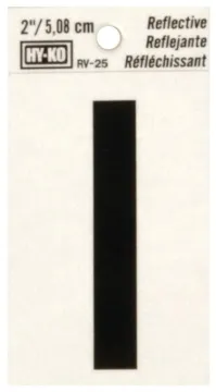 HY-KO RV-25/I Reflective Letter, Character: I, 2 in H Character, Black Character, Silver Background,