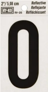 HY-KO RV-25/0 Reflective Sign, Character: 0, 2 in H Character, Black Character, Silver Background, V