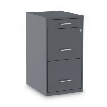 Soho Vertical File Cabinet, 3 Drawers: Pencil/File/File, Letter, Charcoal, 14" x 18" x 26.9