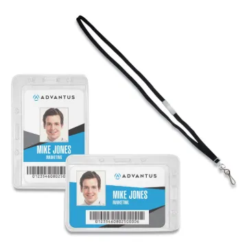 Antimicrobial ID Security Badge Lanyard Combo, Horizontal, Clear 4.13" x 2.88" Holder, 3.5" x 2.25"