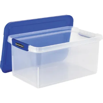 Latch Lid Storage Bin, 22.38" x 14.19" x 10.63", Clear/Blue