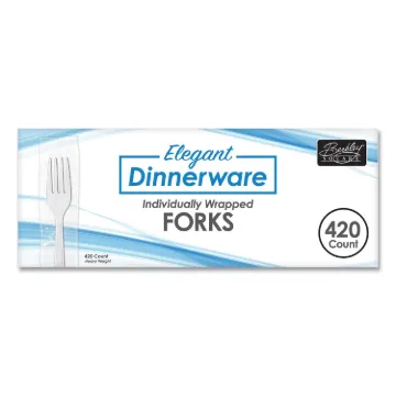 Elegant Dinnerware Heavyweight Cutlery, Individually Wrapped, Fork, White, 420/Box