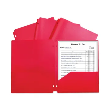 Two-Pocket Heavyweight Poly Portfolio Folder, 3-Hole Punch, 11 x 8.5, Red, 25/Box