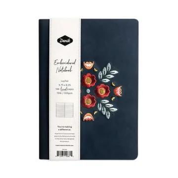 Vegan-Suede Layflat Hardbound Journal, Evelyn's Floral Bouquet, College Rule, Dark Blue/Multicolor C