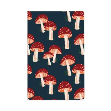 Classic Layflat Softcover Notebook, Mushroom Artwork, Medium/College Rule, Navy Blue/Multicolor Cove