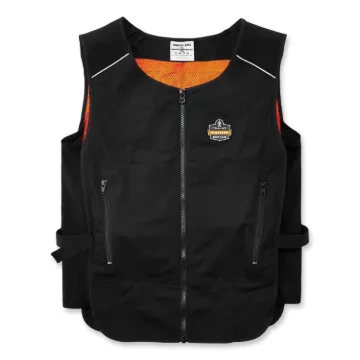 Chill-Its 6260 Lightweight Phase Change Cooling Vest w/ Packs, Cotton/Polyester, Small/Med, Black, S