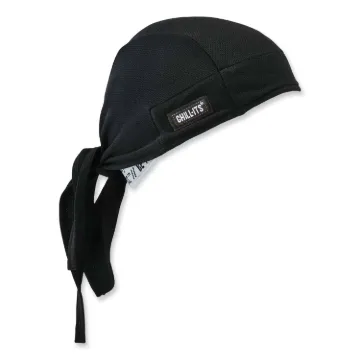 Chill-Its 6615 High-Performance Bandana Doo Rag with Terry Cloth Sweatband, One Size, Black, Ships i