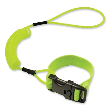 Squids 3157 Coiled Lanyard with Buckle, 2 lb Max Working Capacity, 12" to 48" Long, Lime, Ships in 1