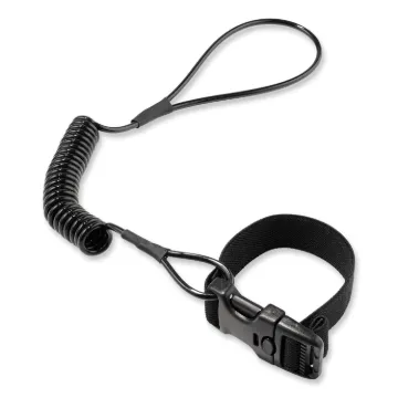 Squids 3157 Coiled Lanyard with Buckle, 2 lb Max Working Capacity, 12" to 48" Long, Black, Ships in