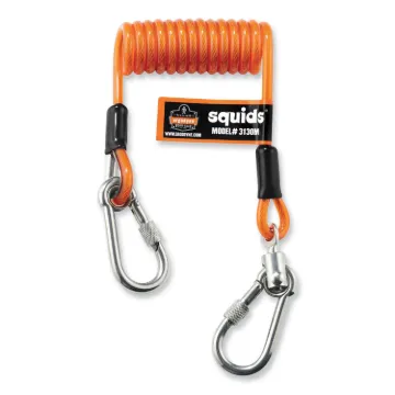 Squids 3130M Coiled Cable Lanyard with Carabiners, 5 lb Max Working Capacity, 6.5" to 48", Orange, S