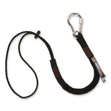 Squids 3105 Tool Lanyard w/Aluminum Carabiner+Cinch-Loop, 15lb Max Work Cap, 32" to 48", BK,100/PK,S