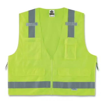 GloWear 8250Z Class 2 Surveyors Zipper Vest, Polyester, 4X-Large/5X-Large, Lime, Ships in 1-3 Busine
