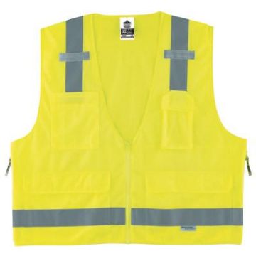 GloWear 8250Z Class 2 Surveyors Zipper Vest, Polyester, Small/Medium, Lime, Ships in 1-3 Business Da