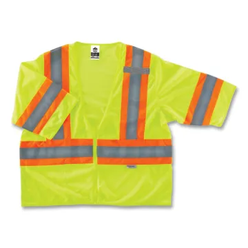 GloWear 8330Z Class 3 Two-Tone Zipper Vest, Polyester, Largel/X-Large, Lime, Ships in 1-3 Business D