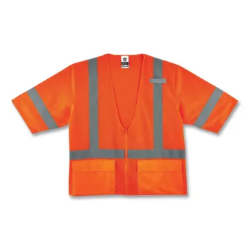 GloWear 8320Z Class 3 Standard Zipper Vest, Polyester, 4X-Large/5X-Large, Orange, Ships in 1-3 Busin