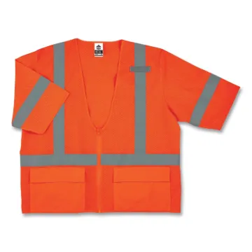 GloWear 8320Z Class 3 Standard Zipper Vest, Polyester, Small/Medium, Orange, Ships in 1-3 Business D