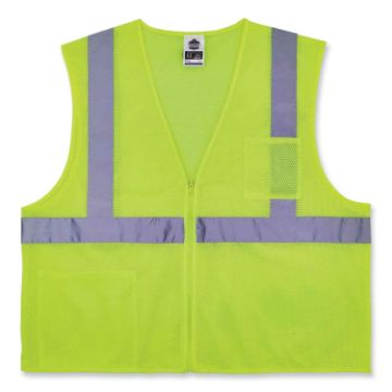 GloWear 8256Z Class 2 Self-Extinguishing Zipper Vest, Polyester, Large/X-Large, Lime, Ships in 1-3 B