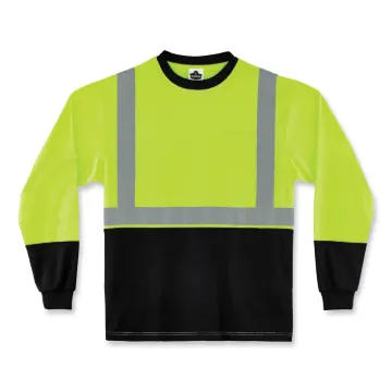 GloWear 8291BK Type R Class 2 Black Front Long Sleeve T-Shirt, Polyester, 3X-Large, Lime, Ships in 1