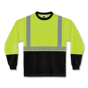 GloWear 8291BK Type R Class 2 Black Front Long Sleeve T-Shirt, Polyester, X-Large, Lime, Ships in 1-