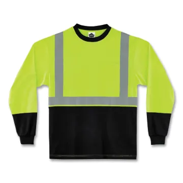 GloWear 8291BK Type R Class 2 Black Front Long Sleeve T-Shirt, Polyester, X-Large, Lime, Ships in 1-
