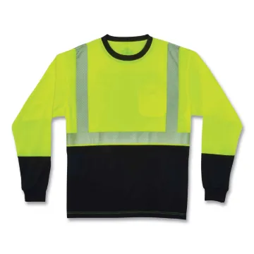 GloWear 8281BK Class 2 Long Sleeve Shirt with Black Bottom, Polyester, Medium, Lime, Ships in 1-3 Bu
